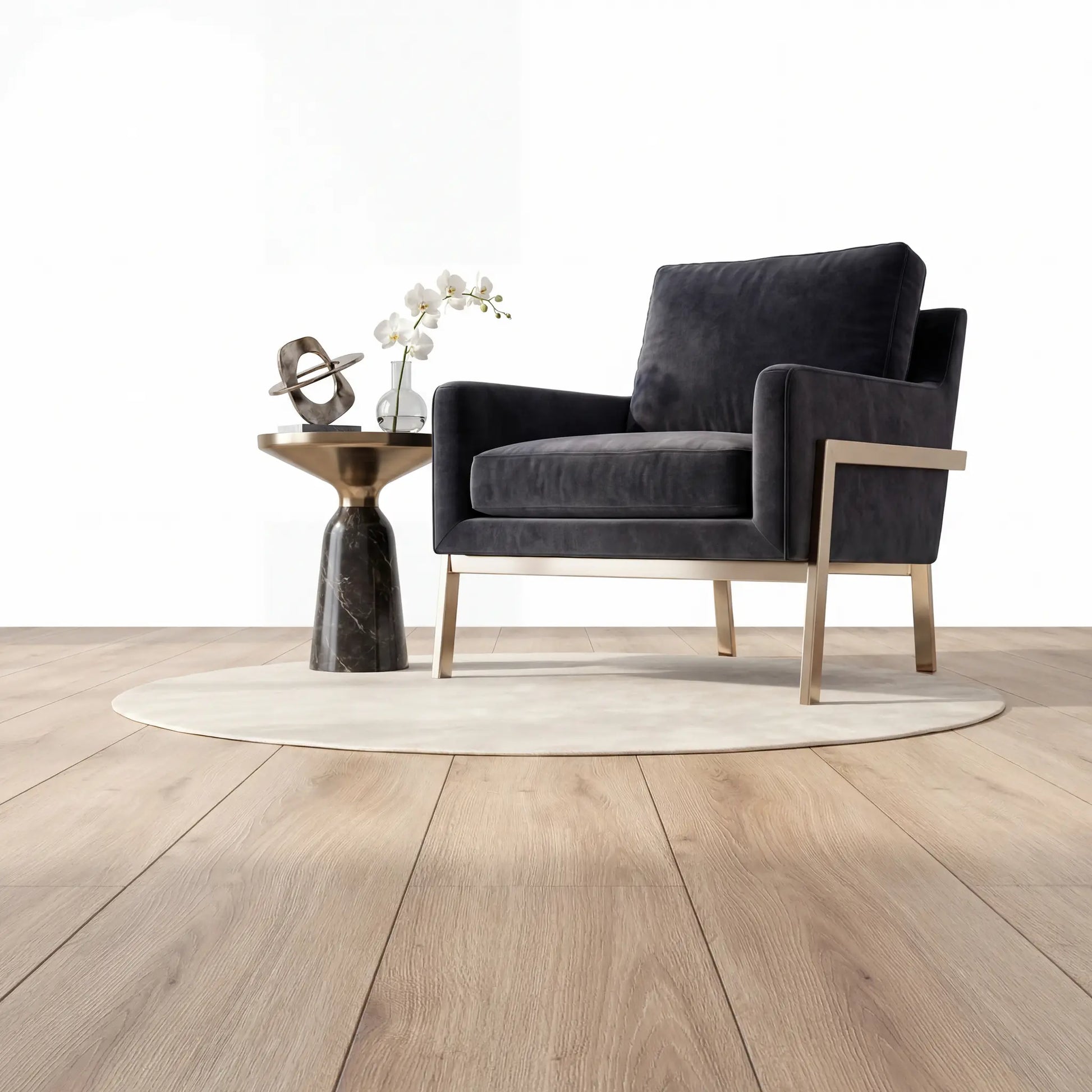 Moderne zithoek op ultra mat licht eiken laminaat vloer Armonia Large Sorento